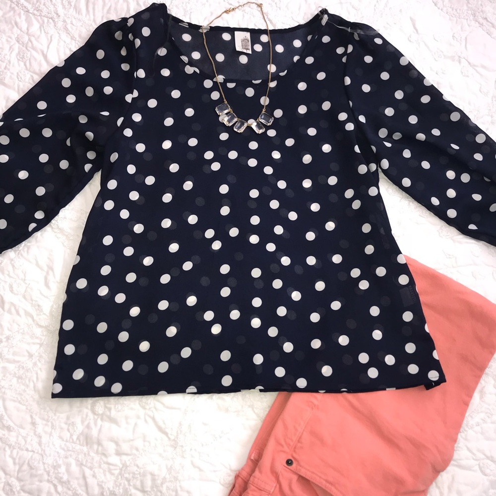 Navy blue polka dot blouse